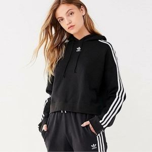 ADIDAS 3 Stripe Cotton Crop Hoodie